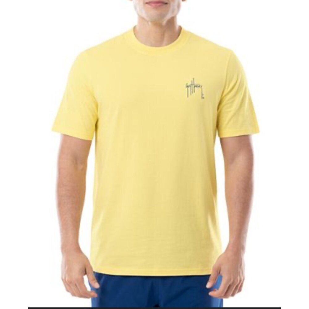Guy Harvey Men Yellow Classic Fit Short Sleeve Graphic T-Shirt Size L